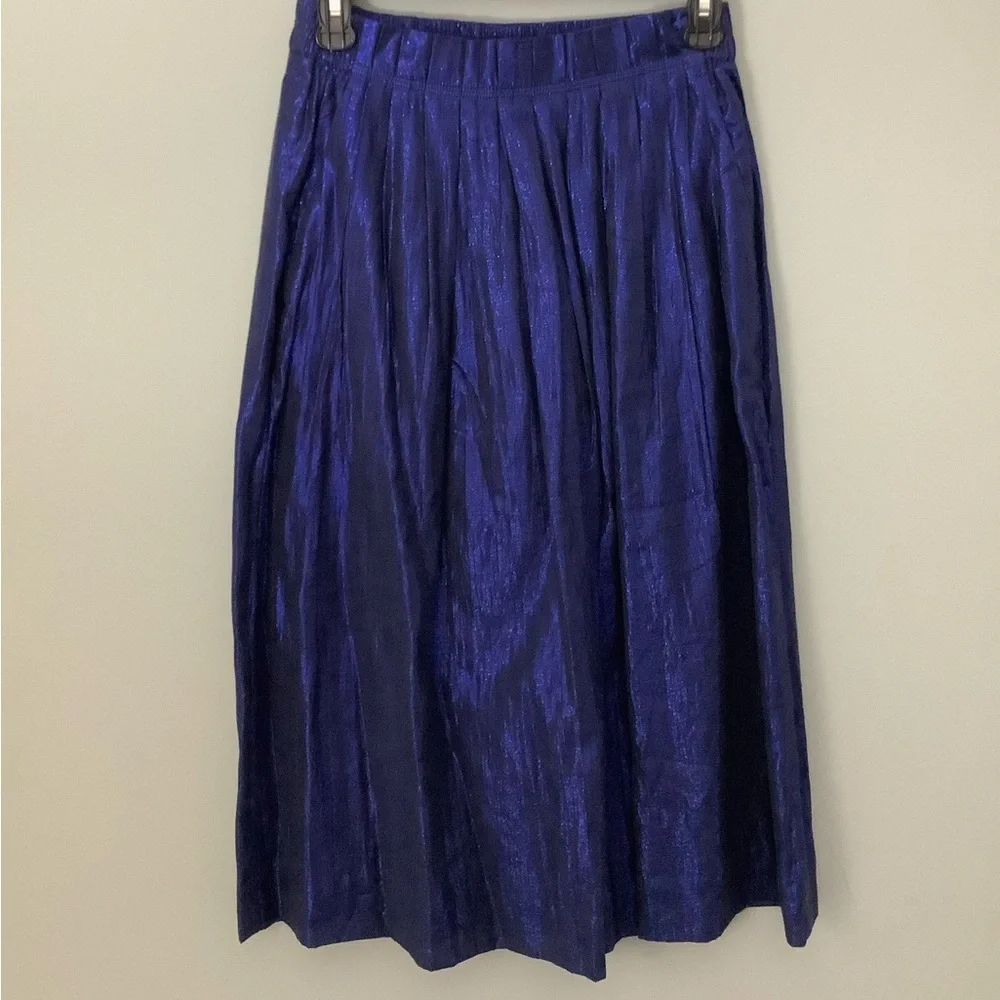 J. Crew Blue Metallic Midi Skirt with Pockets Size 0